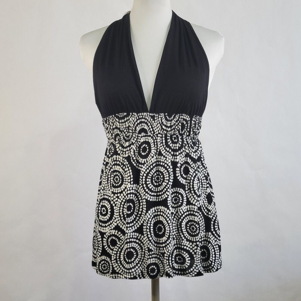 Pretty Good vintage Y2K halter V neck black white geometric circles size small